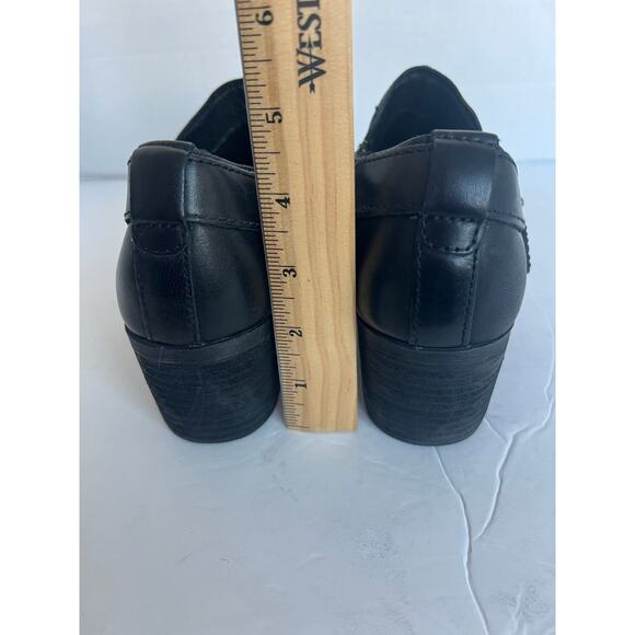 BORN Timmons Chukka Black Leather Zip Block Heel Straps Bootie Shoes Sz 8.5 - Picture 7 of 10